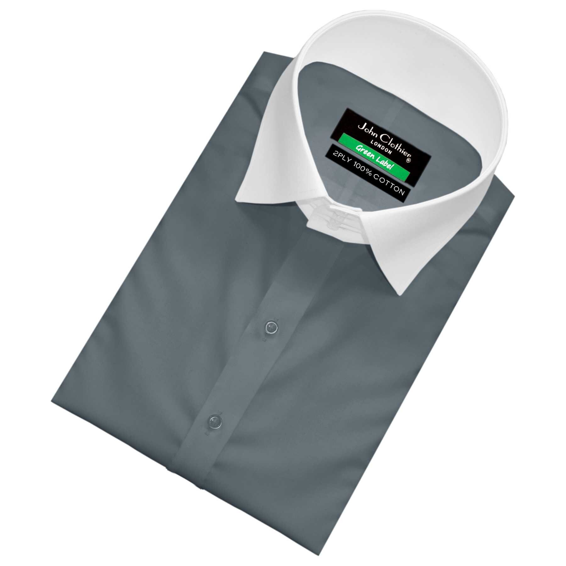 Dark Grey Iconic Windsor High Spread Collar Plain Dress Shirt Mens/ 3 ...