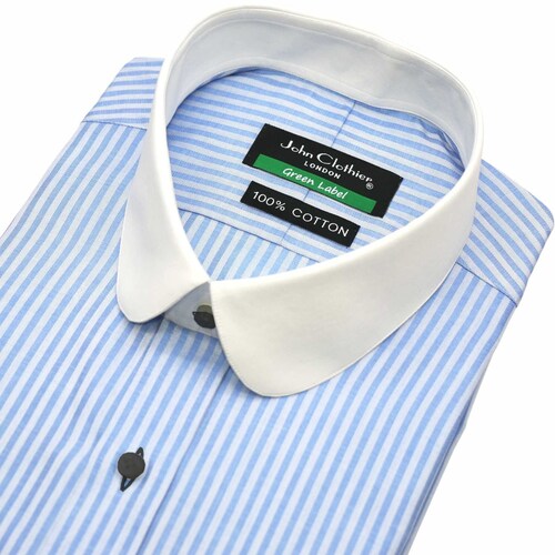 Round Penny Collar Shirt Peaky Blinders Style Shirt Sky Blue Etsy