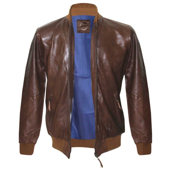 Antique Brown Bomber Polo Genuine Lambskin Leather Jacket - Etsy