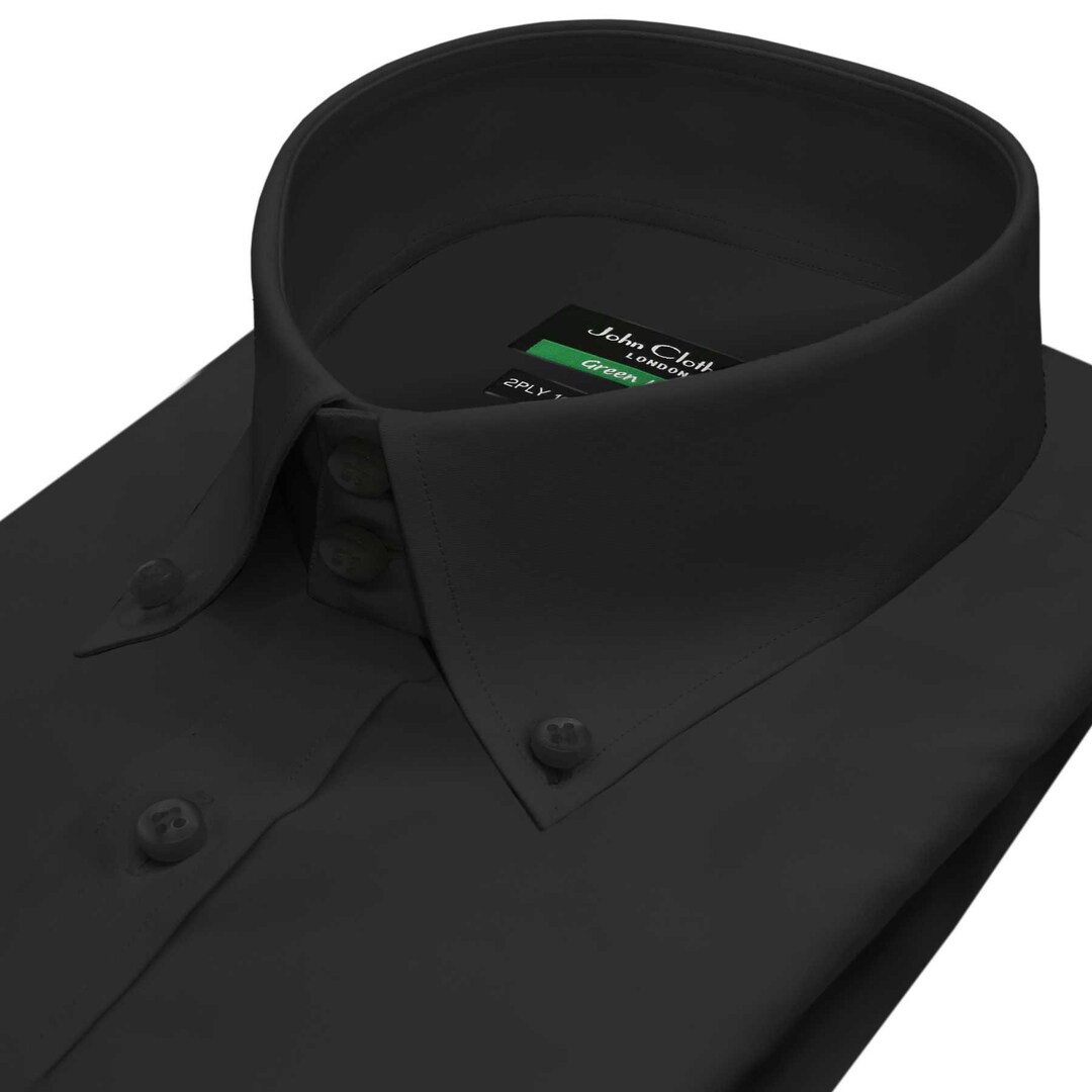 Jet Black 2'' High Button Down Collar Dress Shirt Men's/ Oxford Collar