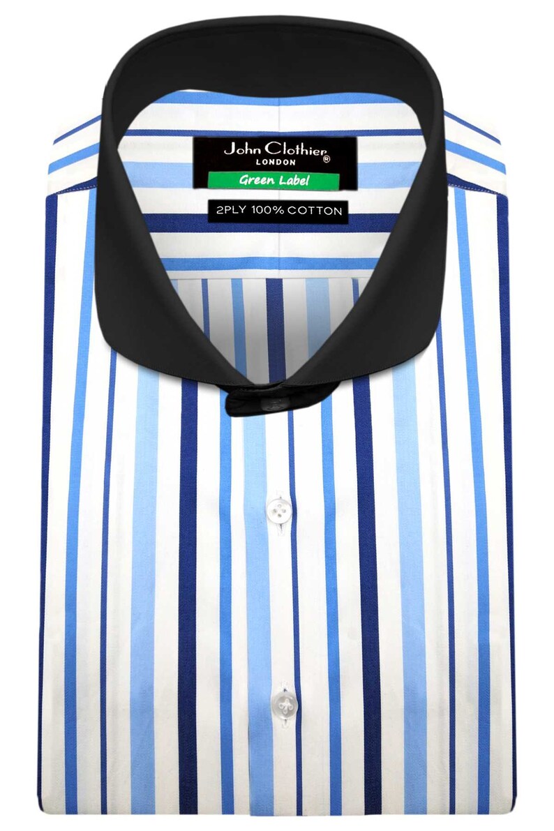 Cutaway Penny Club Collar Shirt 100 Cotton Shirt Peaky Blinder Style Blue Stripes Dress Shirt