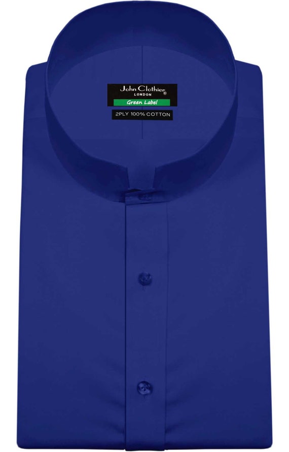 Dark Blue Preacher Collar Shirt 100% Cotton Roman Tonsure - Etsy