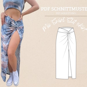 Mic Swirl Slit Skirt, enkelt sömnadsmönster för dammode, lång maxikjol, PDF, digitalt sömnadsmönster med instruktioner, lär dig sy, tyska