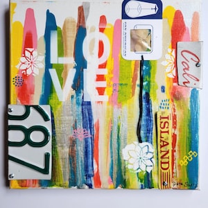 Vibrant Bold Artwork on Canvas, Original LOVE Wall Art, Mixed Media Painting