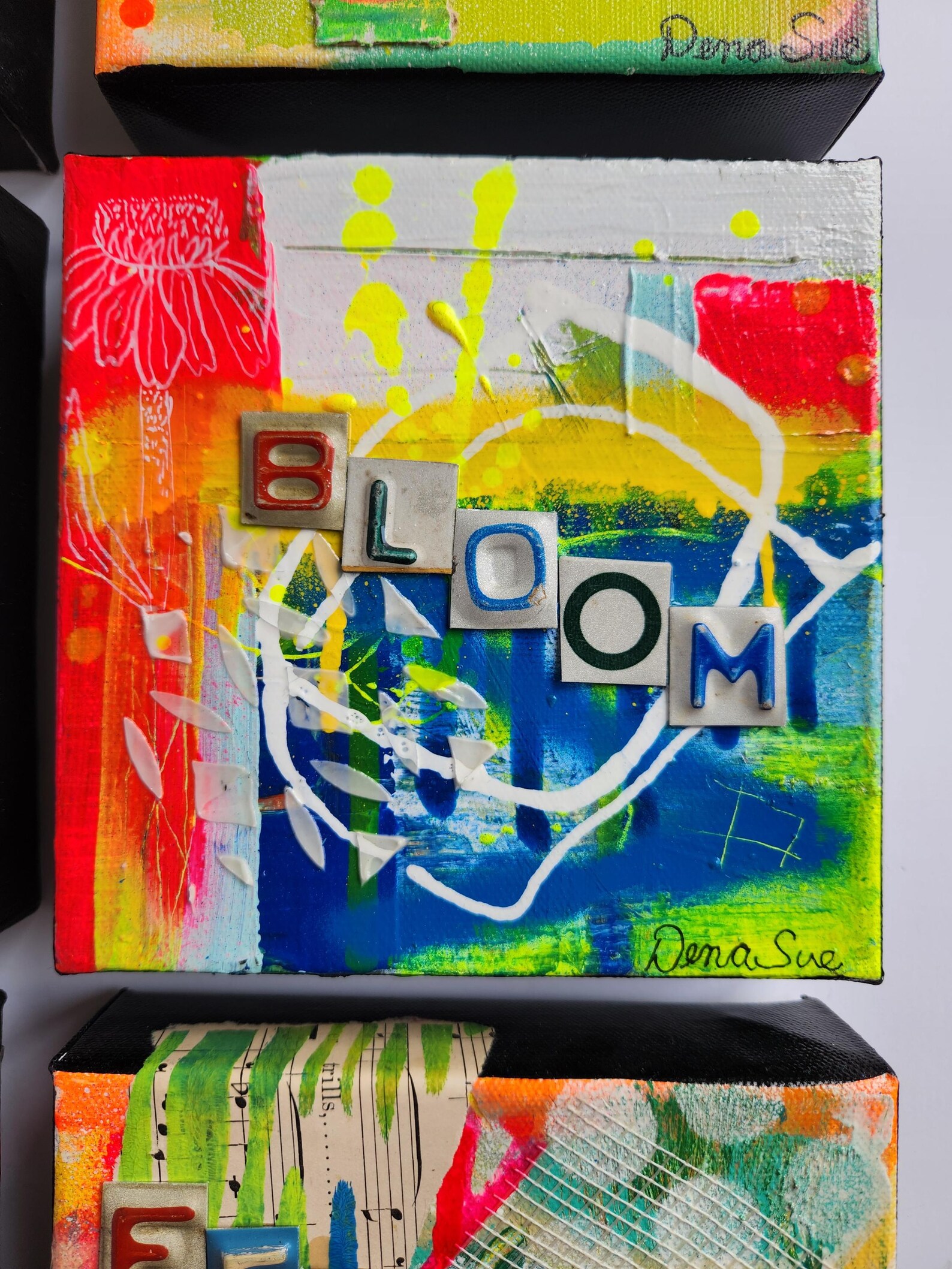 Vibrant Colorful Mixed Media Wall Art, Small Bold Abstract Paintings on ...