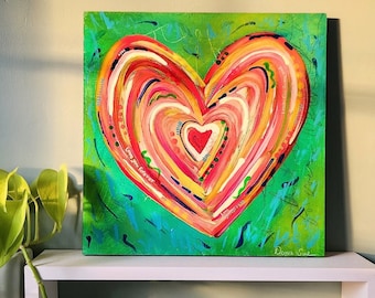 Colorful Heart Acrylic Painting, Bold Love Art, Valentine's Day