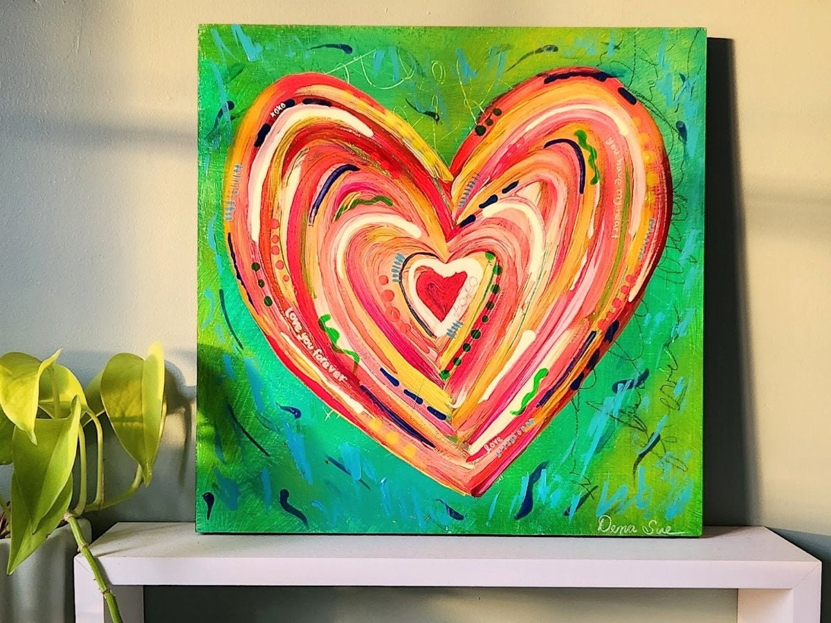 Colorful Heart Acrylic Painting, Bold Love Art, Valentine's Day