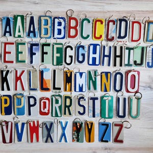 Repurposed Initial License Plate Key Chains, Luggage Tags and backpacks, Sustainable Design