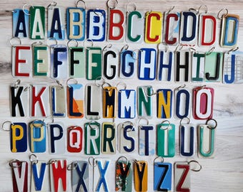 Repurposed Initial License Plate Key Chains, Luggage Tags and backpacks, Sustainable Design