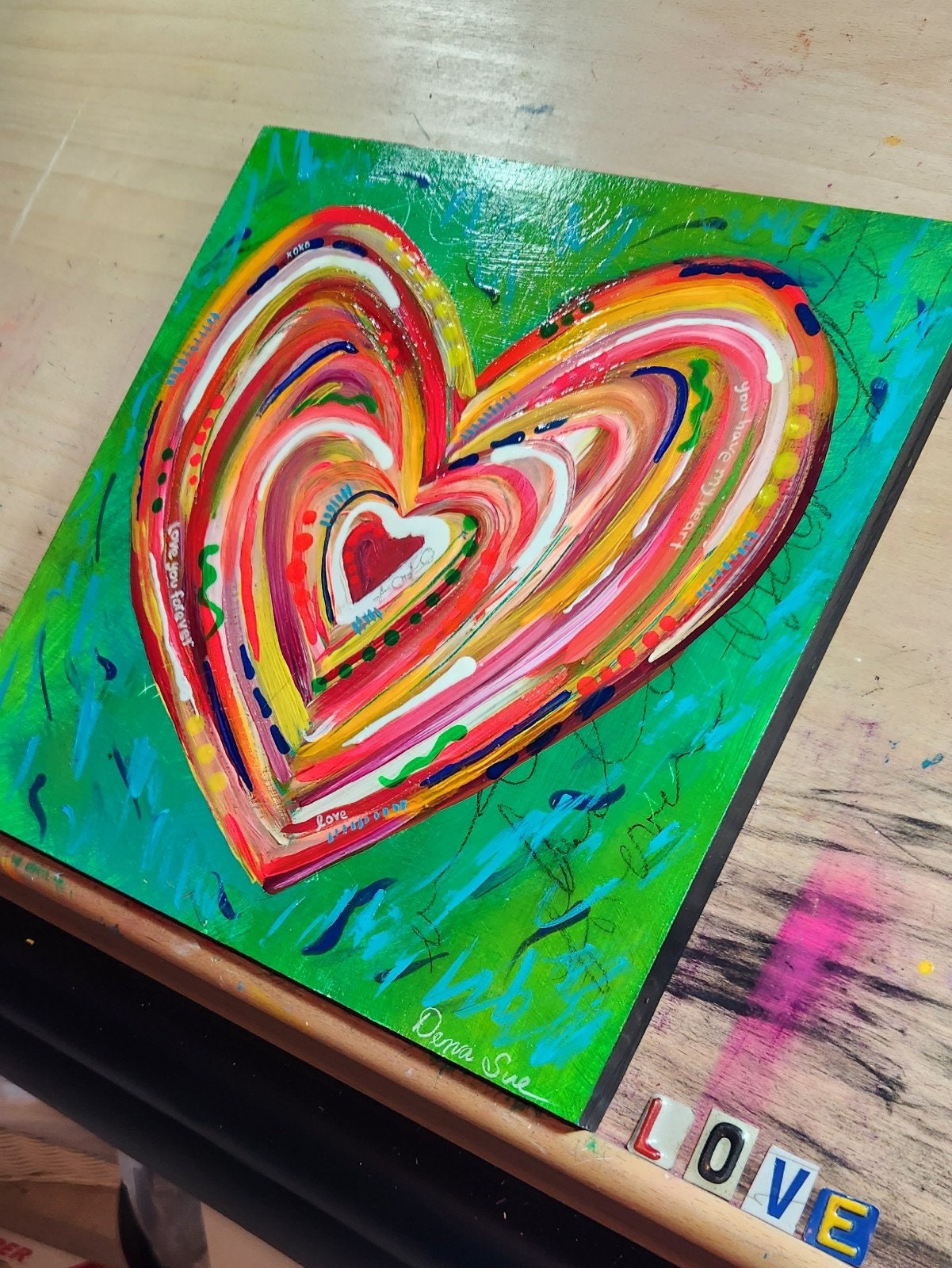Colorful Heart Acrylic Painting, Bold Love Art, Valentine's Day