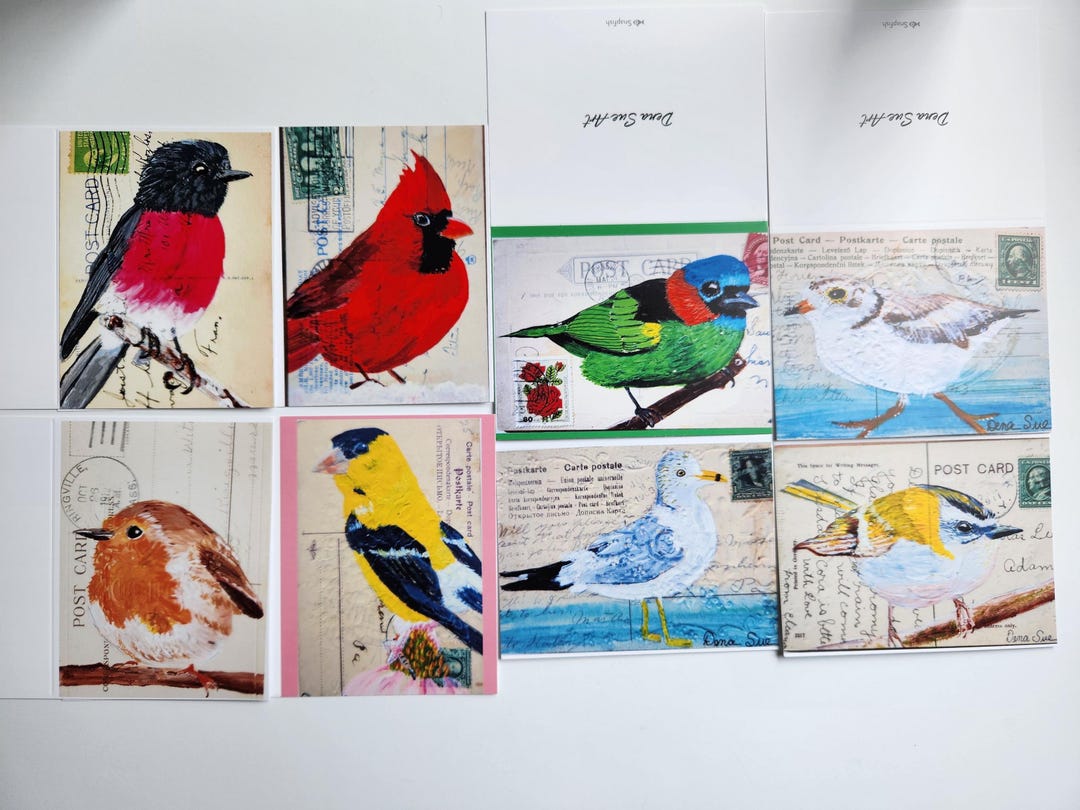 Postcard Note Card Bird Notecard Set: Antique Postcard Art Prints - Etsy