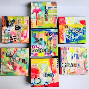 Vibrant Colorful Mixed Media Wall Art, Small Bold Abstract Paintings on Canvas