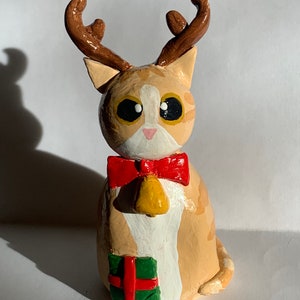 Chat de Noël renne avec figurine Bell Custom Pet