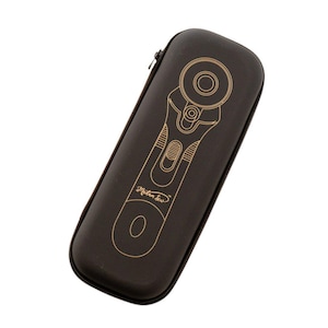 May include: A black zippered case with a gold outline of a rotary cutter. The case has the words "Mister Sew" in gold script. The case is rectangular and has a zipper closure.