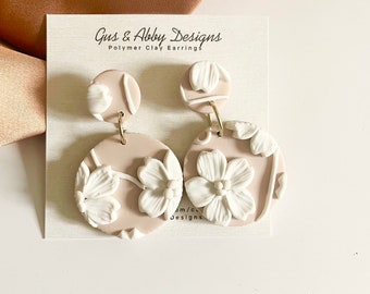 Polymer clay earrings - Neutral Floral Dangle