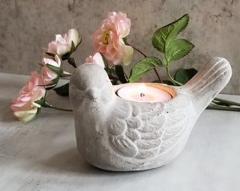 Hand Poured Cement Bird Votive/Tealight Holder