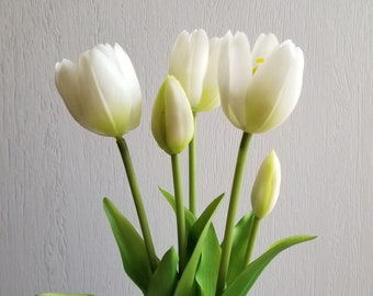 Lot de 5 tulipes blanches Real Touch pour l'intérieur et l'extérieur