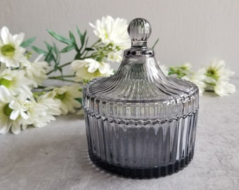 Glass Jar, Decorative Glass Jar, Modern Lines Small Smoke Glass Candy Jar