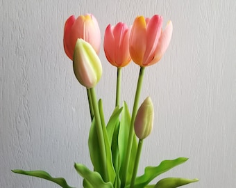 5-Head Faded Coral Indoor/Outdoor Real Touch Tulip Bunch