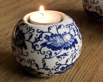 Chrysanthemum Chinoiserie Porcelain Tealight Holder