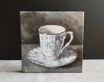 Blue Toile Teacup Giclee Canvas Art