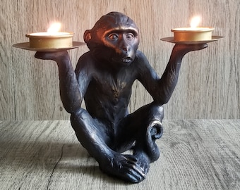 Resin Bronze-look Monkey Tealight Holder