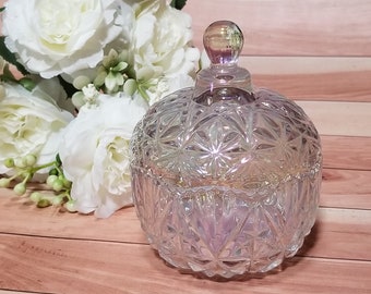 Victorian Style Iridescent Cut Glass Candy Dish w/ Lid