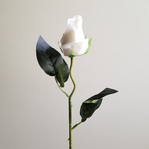 Artificial Flowers, White Flowers, Faux White Rosebud, White Long-Stemmed Rose
