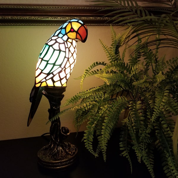 Blue Parrot Tiffany Style Glass Candlestick/Buffet Lamp