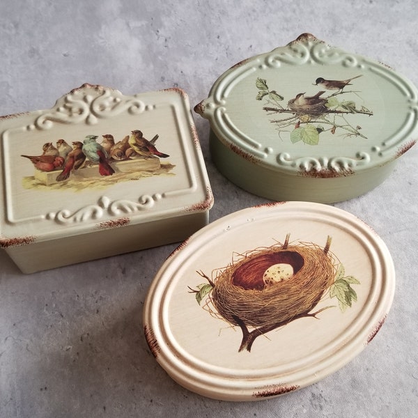 Victorian Style Metal Trinket Boxes Set of 3