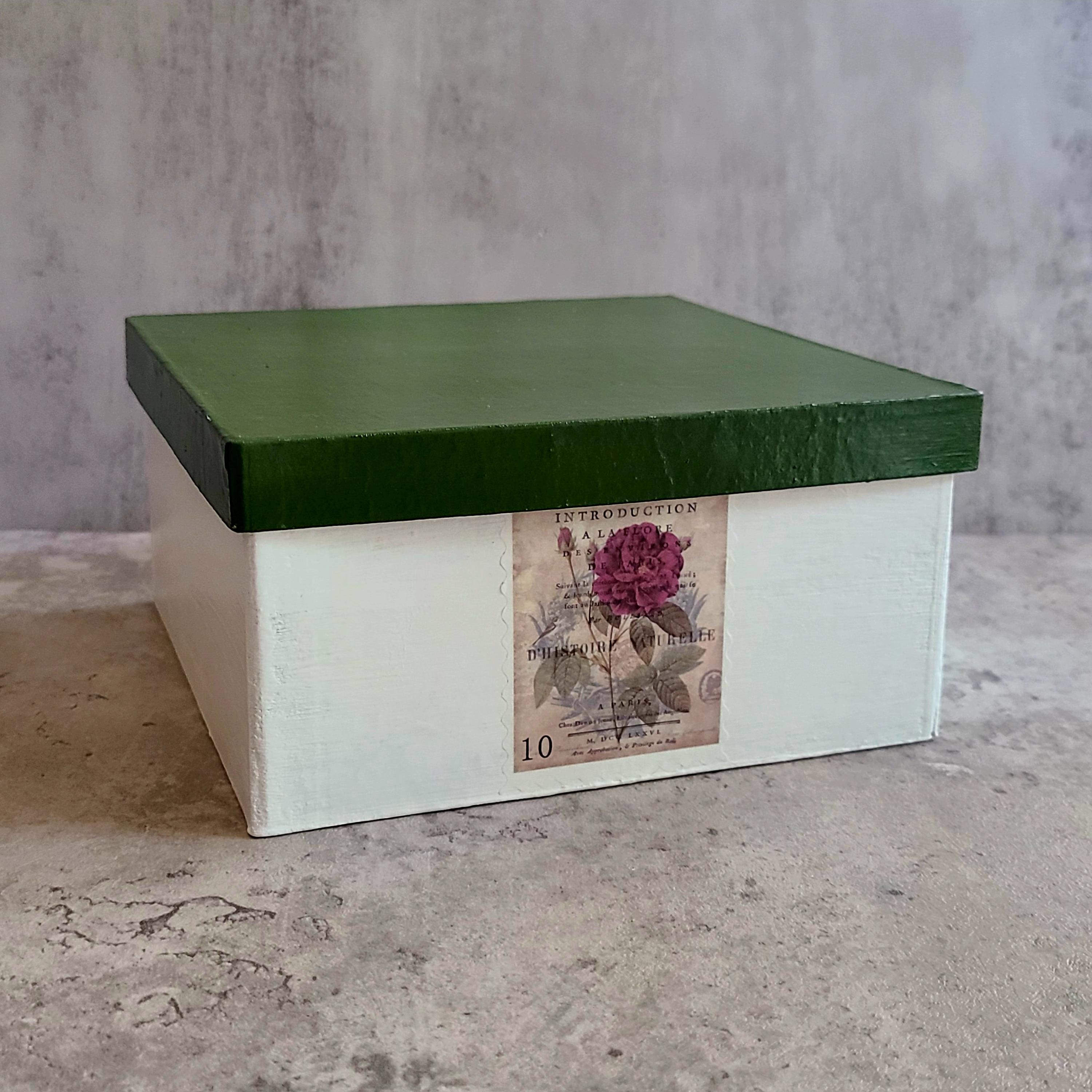 Hand Painted French Country Cottage Rose Style Square Papier Mache Gift Box 6-Inch