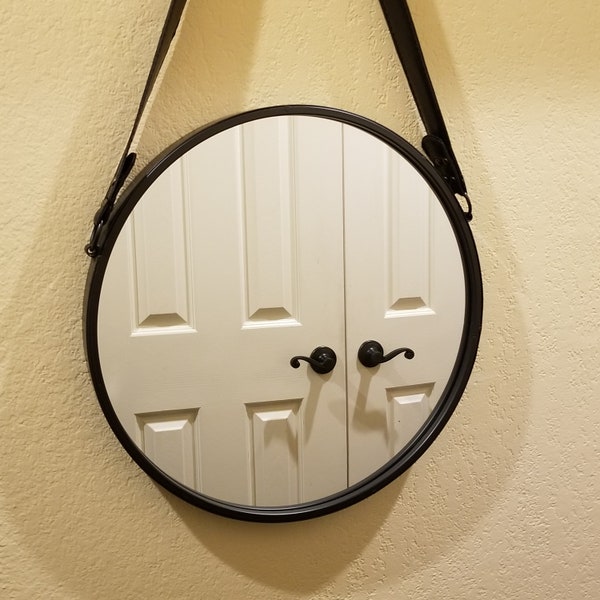 Hanging Mirror with Faux Leather Strap