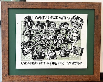 Crowded Table Relief Print | Highwomen Song Art | Multi-Block Linocut Wall Decor