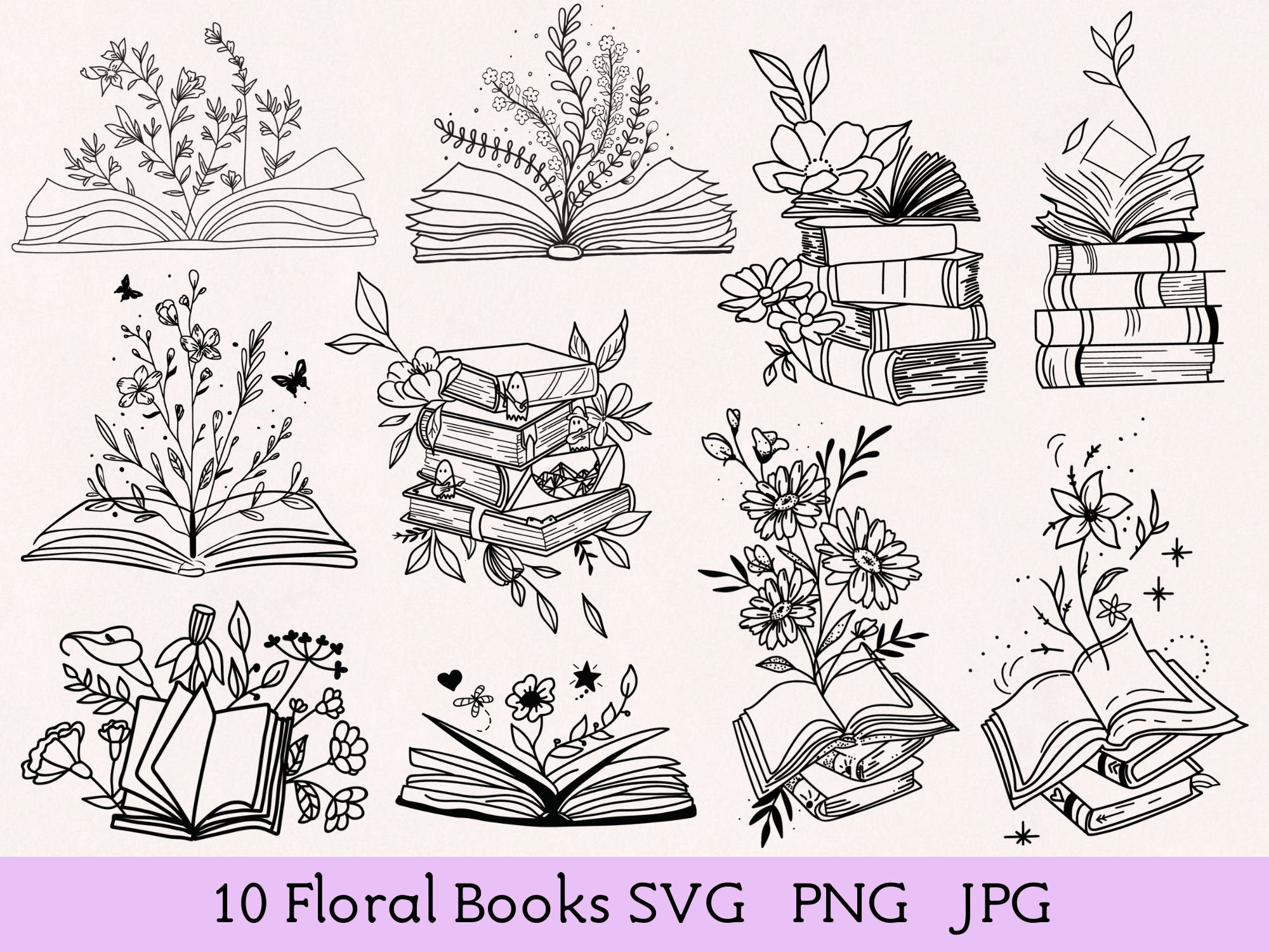 Livre Avec Fleur Svg Livre Svg Fleur Svg Livre Floral Svg Etsy France