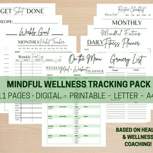 DIGITAL Mindful Wellness Trackers - plan & track food, fitness, goals, habits, routines, and more! Designed by certified Health Coach