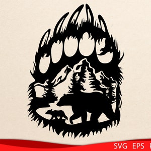 Bärentatze SVG, Tiere geschnitten Datei Laser, Grizzlybär Holz Wanddekor, Kunst für Cricut, Bärenpfote Zeichen, svg png eps
