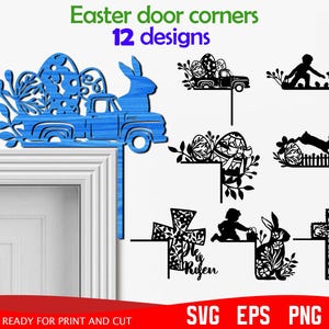 Happy Easter Door Corner svg, Easter Bunny Door Corner svg, Home decoration svg, Door corner laser cut, Cricut, Easter egg svg, Easter truck