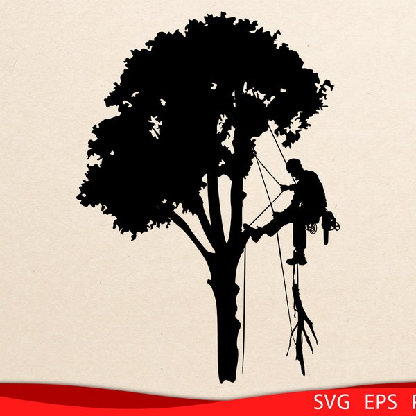 Tree Arborist SVG - Tree Services Svg, Tree Cutter Climbing, Silhouette - Tree Trimmer Cut Files Svg Png, svg png eps