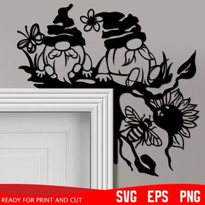 Gnomes Door Corner svg, Sunflower Door Corner svg, Home decoration svg, Door corner laser cut, Cricut file