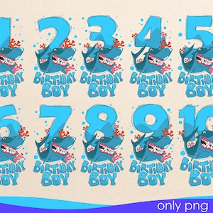 Birthday Boy Shark numbers PNG, Birthday boy bundle PNG, Birthday boy shark, Birthday numbers, Shark birthday numbers