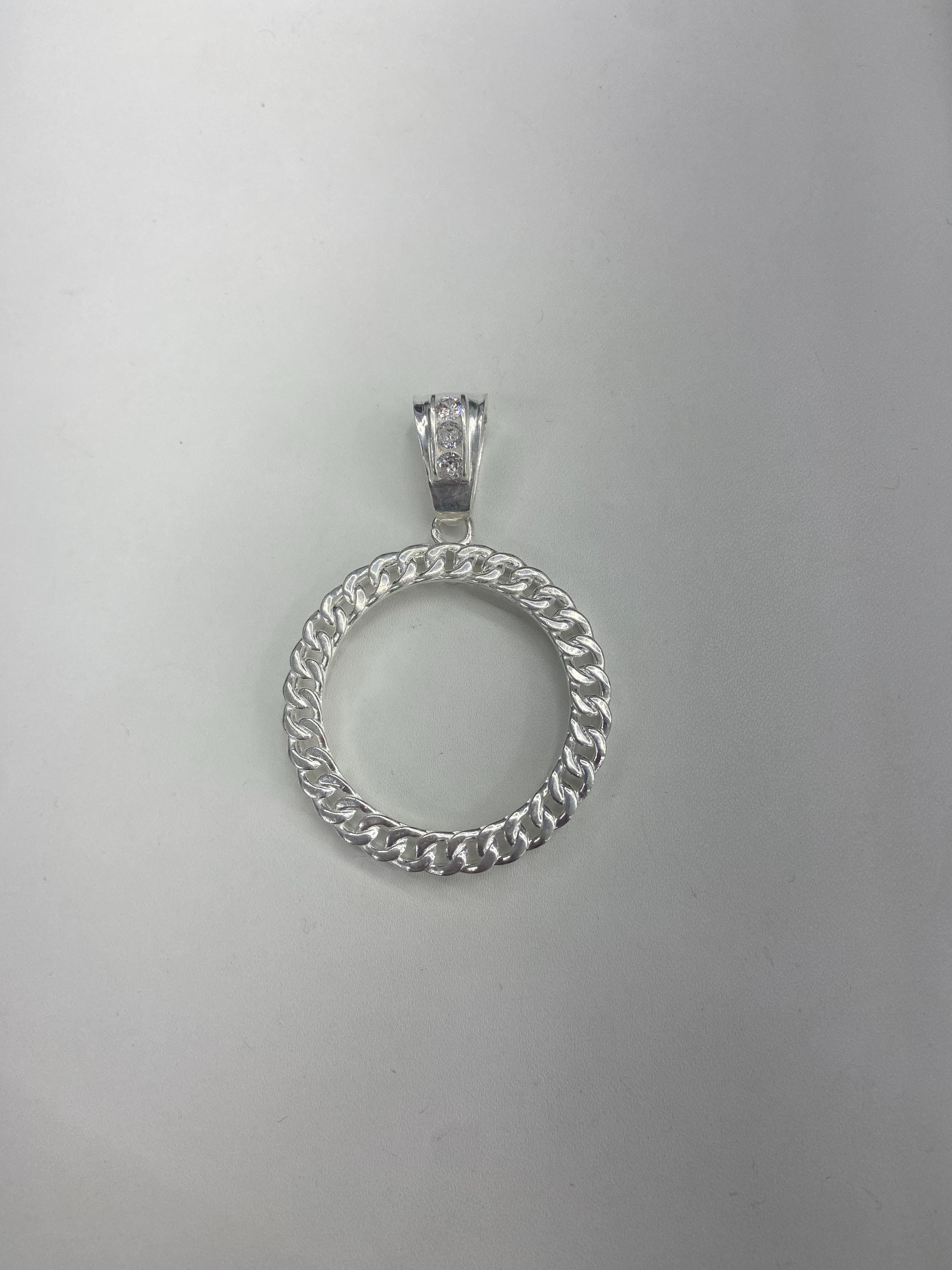 925 Sterling Silver Braid Coin Bezel Pendant With CZ
