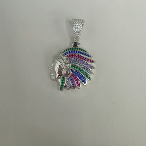 925 Sterling Silver Indian Pendant Necklace with multicolor stones