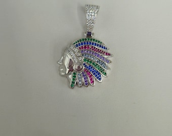 925 Sterling Silver Indian Pendant Necklace with multicolor stones