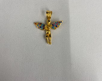 21k Yellow Gold Baby Angel Pendant With CZ