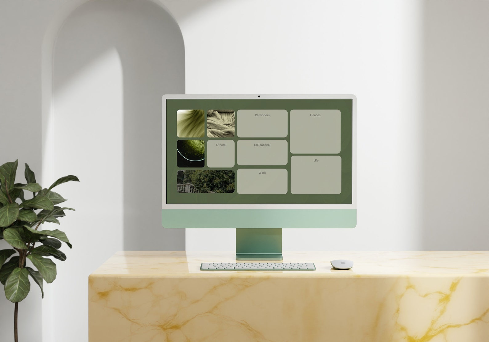 3 Aesthetic Minimalist Wallpaper Desktop Organizer MacBook Laptop Green Beige White Mac Windows