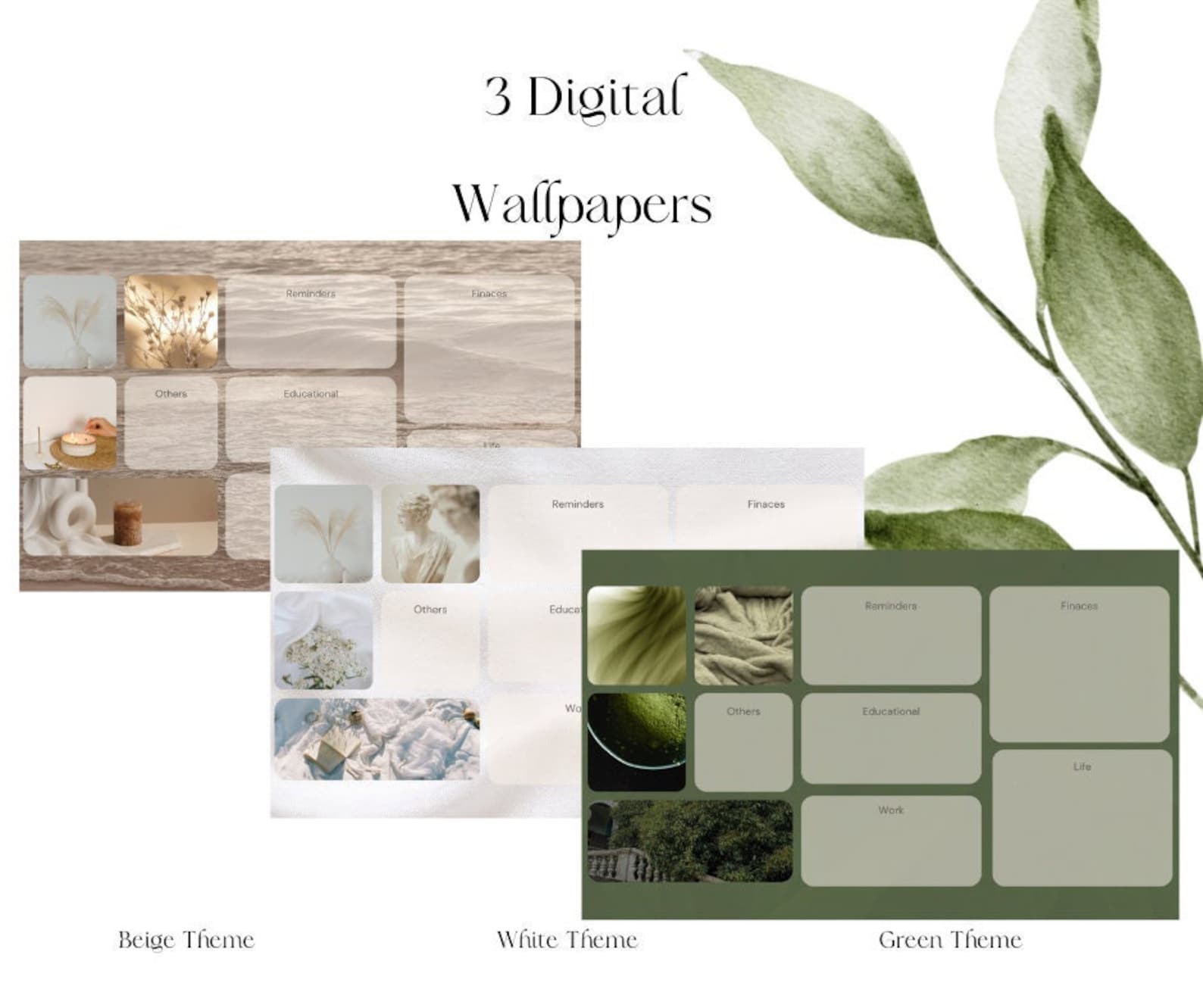 3 Aesthetic Minimalist Wallpaper Desktop Organizer MacBook Laptop Green