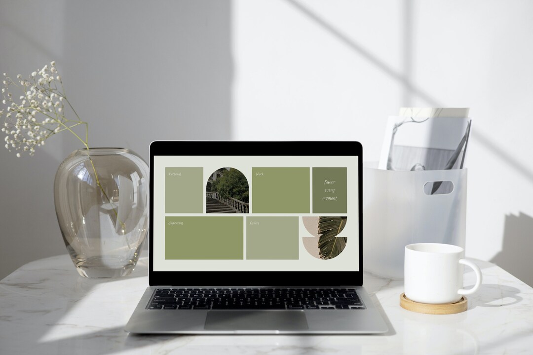 Green Aesthetic Minimalist Wallpaper Desktop Organizer Etsy