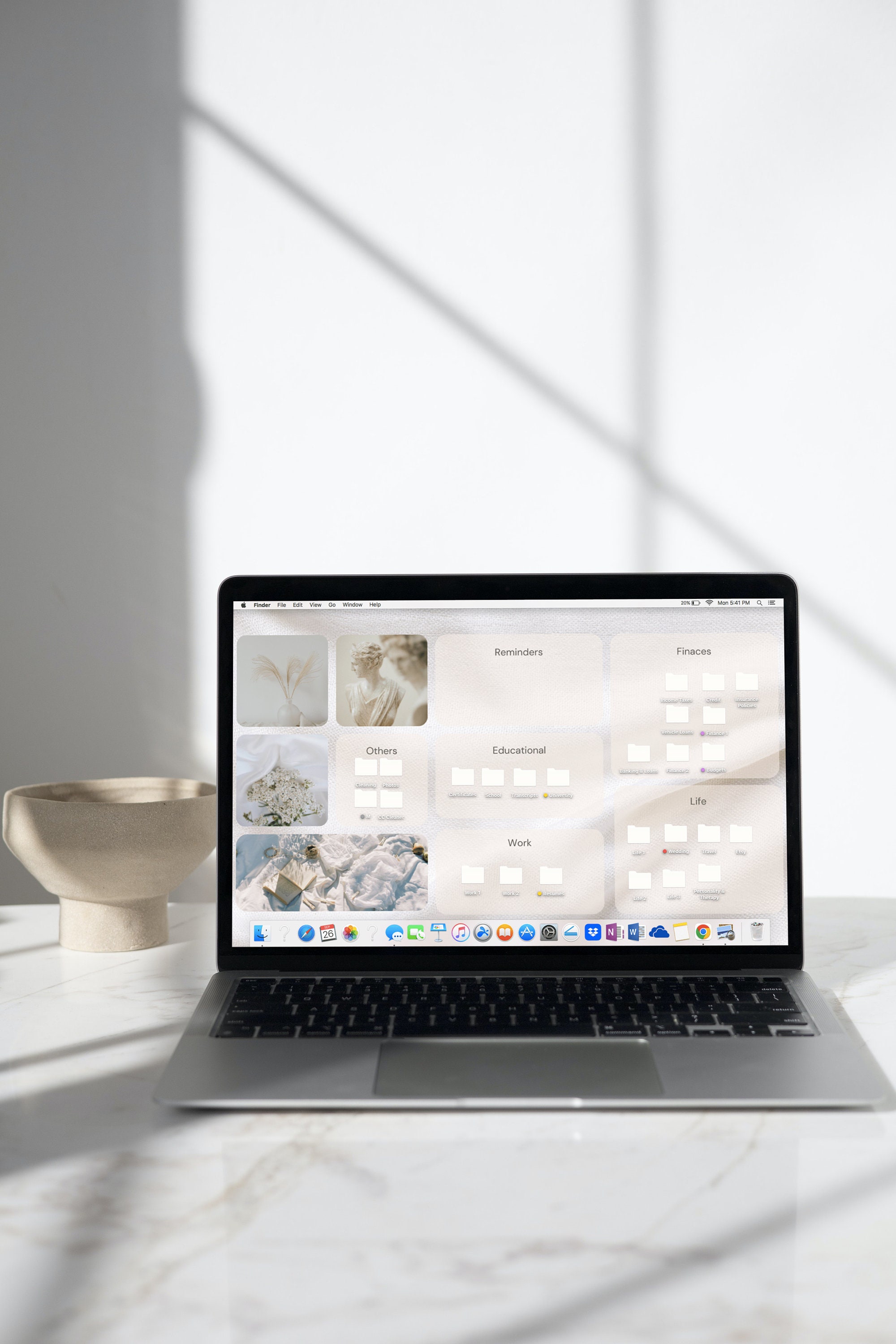 3 Aesthetic Minimalist Wallpaper Desktop Organizer MacBook Laptop Green Beige White Mac Windows