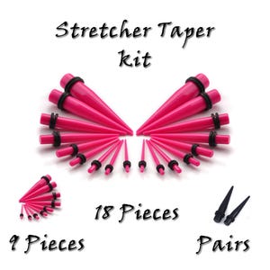Taper Stretcher For Ears. Body Piercing Gauge Expander Tool. Starter kit size 1.6mm to 16mm. Sold By Pairs, 9 Pieces or 18 Pieces. Magenta