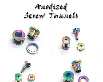 Anodized Tunnel Ear Plugs – Body Piercing Jewelry for Stretched Ears - Rainbow